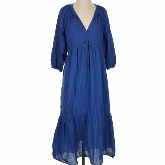 Xirena Ella Dress 100% Cotton Long Sleeve Tired Cobalt Blue Midi Size Small - Picture 2 of 11